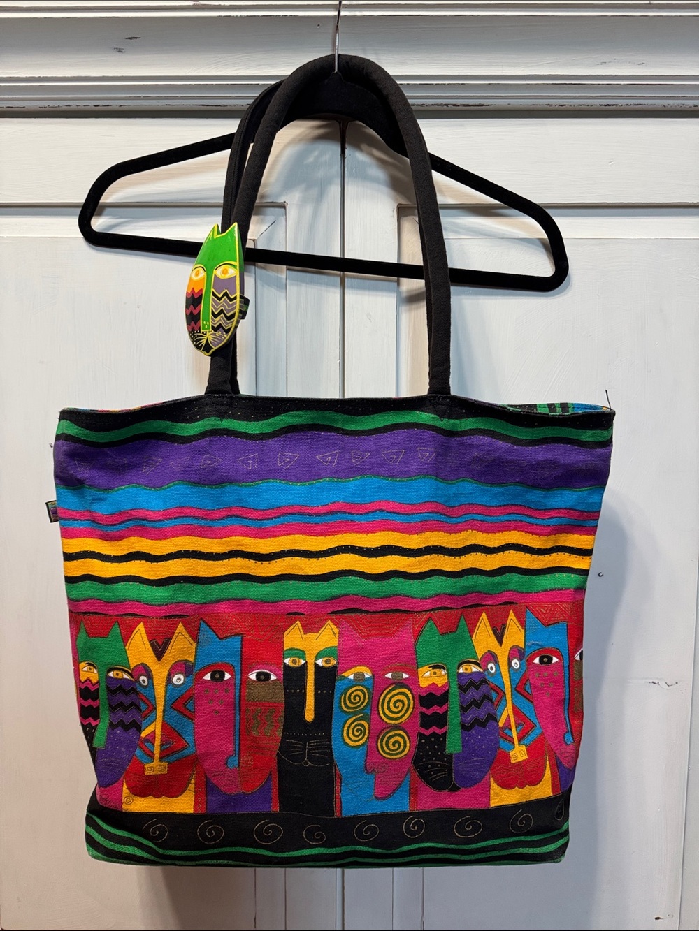 Laurel Burch Colorful Handcrafted Cat Motif Tote Bag -Retired